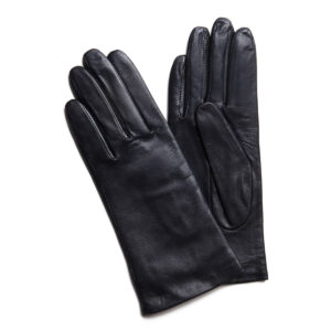 Gants en cuir bleu profond. Gants femme doublés soie. Modèle Naples. Vue face dorsale.