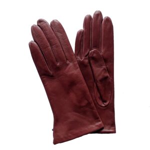 Gants en cuir rouge intense. Gants femme doublés soie. Modèle Naples. Vue face dorsale.