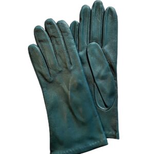 Gants en cuir bleu pivoine. Gants femme doublés soie. Modèle Naples. Vue face dorsale.