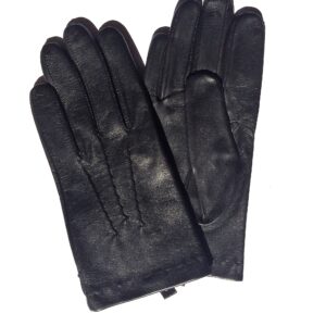 Gants en cuir d'agneau noir. Gants homme doublé soie. Modèle Pérouse. Vue face dorsale.