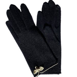 Gants mixte laine synthétique noir. Gants taille unique tactile. Gants femme. Modèle Santa Clara. Vue face dorsale.