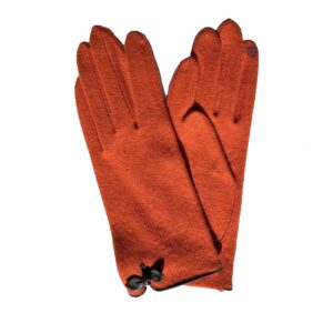 Gants mixte laine synthétique orange. Gants taille unique tactile. Gants femme. Modèle Santa Clara. Vue face dorsale.