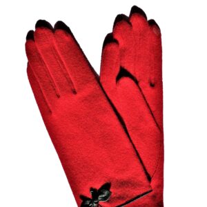 Gants laine synthétique rouge. Gants taille unique tactile. Gants femme. Modèle Santa Clara. Vue face dorsale.