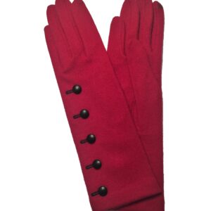 Gants long mixte laine synthétique. Gants rouge femme. Gants tactile. Modèle San José. Vue face dorsale.