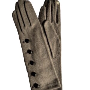 Gants long mixte laine synthétique. Gants taupe femme. Gants tactile. Modèle San José. Vue face dorsale.