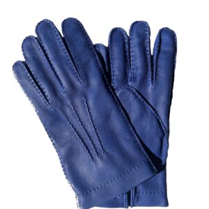 Gants en cuir de cerf bleu encre. Gants doublés cachemire. Gants homme. Modèle Tallinn. Vue face dorsale.