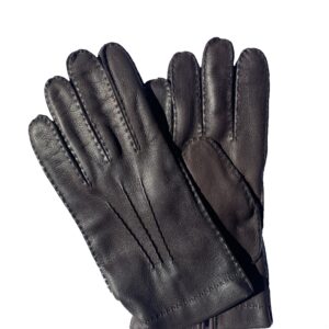 Gants en cuir de cerf marron foncé. Gants doublés cachemire. Gants homme. Modèle Tallinn. Vue face dorsale.