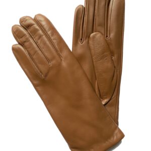 Gants en cuir camel. Gants doublés laine. Gants femme. Modèle Ulm. Vue face dorsale.