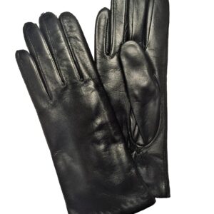 Gants en cuir noir. Gants doublés laine. Gants femme. Modèle Ulm. Vue face dorsale.