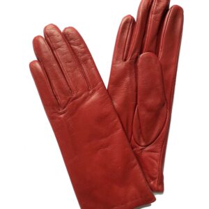 Gants en cuir rouge. Gants doublés laine. Gants femme. Modèle Ulm. Vue face dorsale.