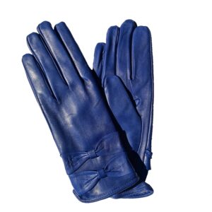 Gants en cuir bleu cobalt. Gants doublés laine. Gants femme. Modèle Venise. Vue face dorsale.