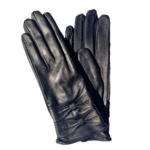 Gants en cuir noir. Gants doublés laine. Gants femme. Modèle Venise. Vue face dorsale.