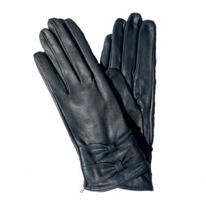 Gants en cuir vert. Gants doublés laine. Gants femme. Modèle Venise. Vue face dorsale.
