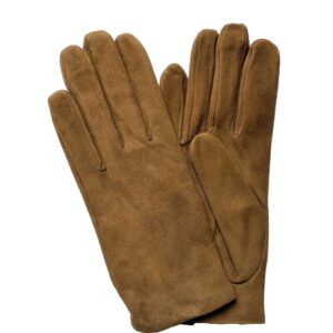 Gants en cuir suede camel. Gants doublés laine. Gants femme. Modèle Berne. Vue face dorsale.