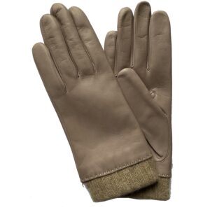 Gants en cuir d'agneau argile. Gants doublé laine. Gants femme. Vue face dorsale.