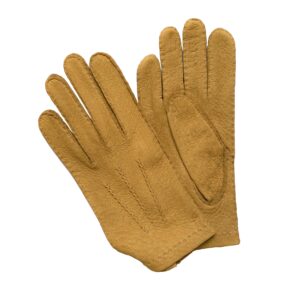 Gants en cuir de pécari camel naturel. Gants pécari non doublé homme. Modèle Cuzco. Vue de Face