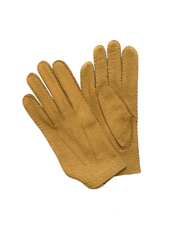 Gants en cuir de pécari camel naturel. Gants pécari non doublé homme. Modèle Cuzco. Vue de Face