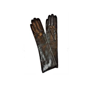 Gants en cuir lisse noir. Gants long 8 boutons (40 cm). Gants femme doublés soie. Modèle Florence. Vue face dorsale..