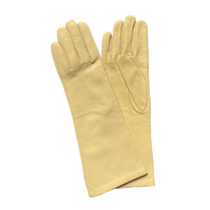 Gants en cuir long 34 cm. Gants femme crème doublé soie. Modèle Las Vegas. Vue face dorsale.