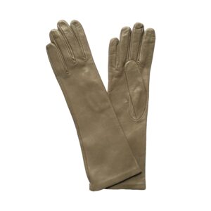 Gants en cuir long 34 cm. Gants femme taupe doublé soie. Modèle Las Vegas. Vue face dorsale.