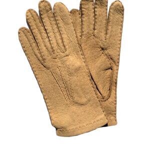 Gants en cuir de pécari camel. Gants femme non doublés. Modèle Lima. Vue face dorsale.