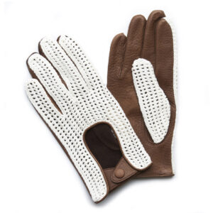 Gants de conduite en cuir face crochet. Gants homme non doublés. Modèle Lugano. Vue face dorsale.