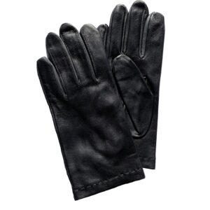 Gants tactile en cuir noir. Gants homme doublés soie. Modèle Matera. Vue face dorsale.