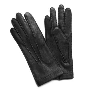 Gants en cuir de cerf noir. Gants femme doublés soie. Modèle München. Vue face dorsale.