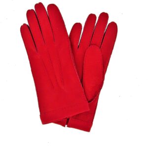 Gants en cuir de cerf rouge. Gants femme doublés soie. Modèle München. Vue face dorsale.