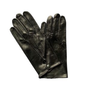 Gants en cuir noir. Gants non doublés. Gants homme. Modèle Pau. Vue face dorsale.