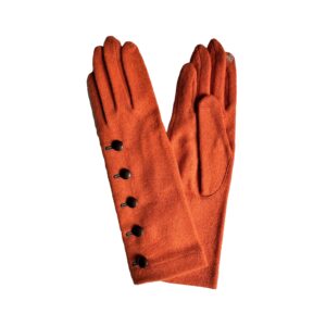 Gants long mixte laine synthétique. Gants orange femme. Gants tactile. Modèle San José. Vue face dorsale.