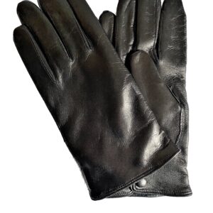 Gants en cuir noir. Gants homme doublés laine. Modèle Beaune. Vue face dorsale.