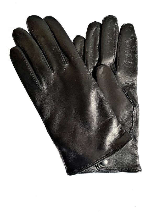 Gants en cuir noir. Gants homme doublés laine. Modèle Beaune. Vue face dorsale.