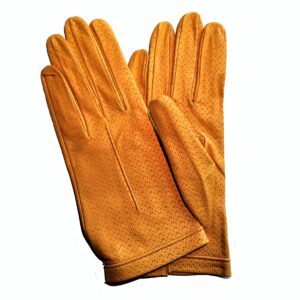 Gants en cuir jaune. Gants femme non doublés. Modèle CAPRI. Vue face.