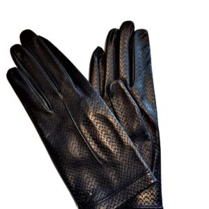 Gants en cuir bleu marine. Gants femme non doublés. Modèle CAPRI. Vue face dorsale.