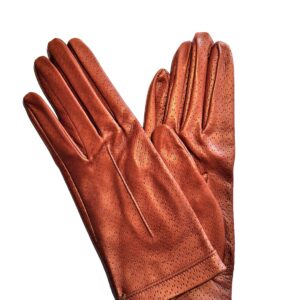 Gants en cuir noisette. Gants femme non doublés. Modèle CAPRI. Vue face.