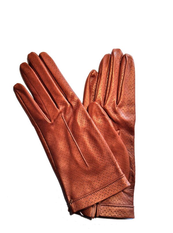 Gants en cuir noisette. Gants femme non doublés. Modèle CAPRI. Vue face.