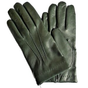 Gants en cuir kaki. Gants homme doublés laine. Modèle Cardif. Vue face dorsale.