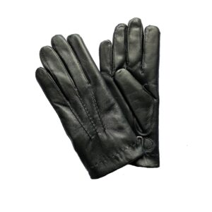 Gants en cuir noir. Gants homme doublés lapin. Modèle Victoria. Vue face dorsale.