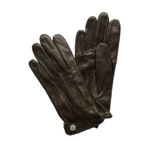 Gants tactiles en cuir brun chocolat. Gants homme doublés soie. Modèle Bath. Vue face dorsale.