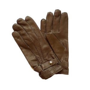 Gants en cuir doublé soie. Gants homme brun sable. Modèle Birmingham. Vue face dorsale.