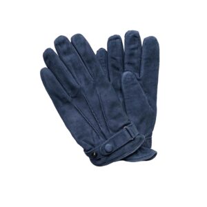 Gants en cuir suede bleu. Gants en cuir doublés cachemire. Gants homme. Modèle Livourne. Vue face dorsale.