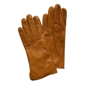 Gants en cuir lisse miel orangé. Gants femme doublés cachemire. Modèle ODENSE. Vue face dorsale