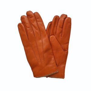 Gants en cuir doublés laines. Gants homme brique. Modèle York. Vue face dorsale.