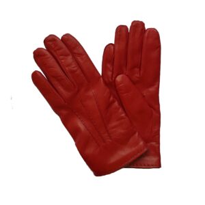 Gants en cuir doublés laines. Gants homme rouge. Modèle York. Vue de face.