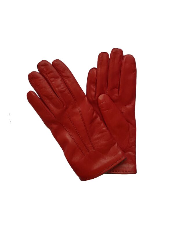 Gants en cuir doublés laines. Gants homme rouge. Modèle York. Vue de face.