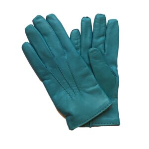 Gants en cuir doublés laines. Gants homme turquoise. Modèle York. Vue de face.