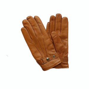 Gants cuir noisette. Gants doublés laine homme. Modèle Douvres. Vue face dorsale.