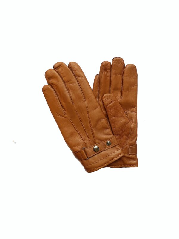 Gants cuir noisette. Gants doublés laine homme. Modèle Douvres. Vue face dorsale.