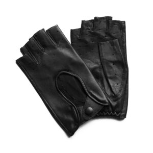 Mitaines en cuir noir. Modèle Imperia. Gants en cuir non doublés. Vue face dorsale.